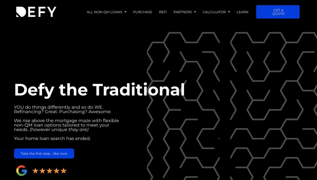 7 Top Non QM Mortgage Lenders: Our Top Picks in 2025 3 Defy Mortgage_homepage