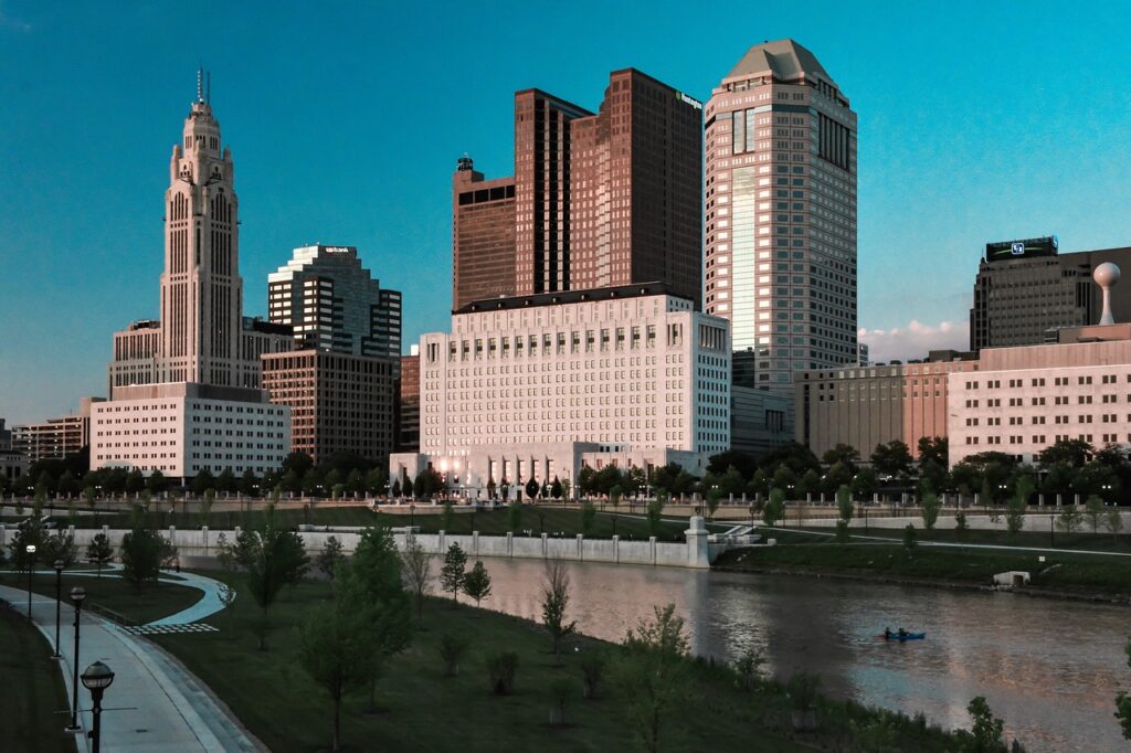 A view of downtown Columbus, Ohio, one of the top cities for foreign investors in the US. 