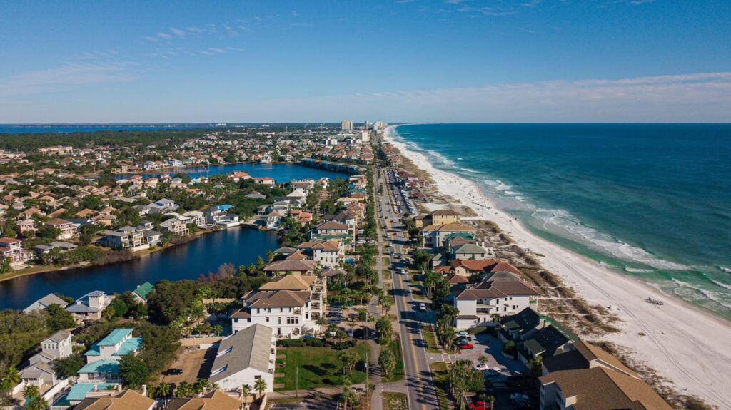 An aerial view of a coastal Florida city, an ideal place for a Florida DSCR loan