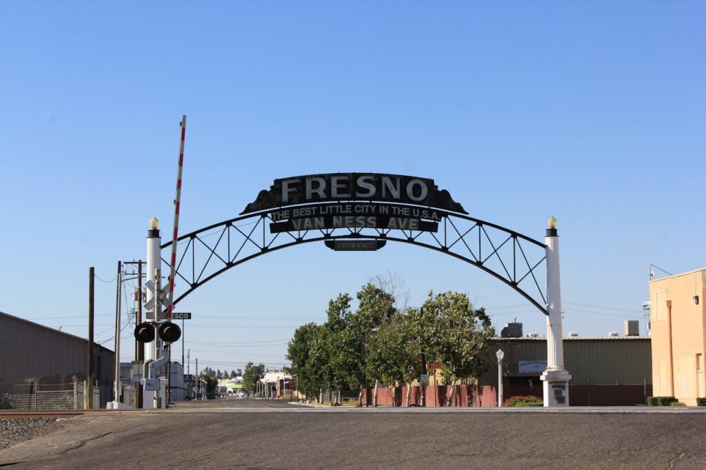 A "Fresno" sign in Fresno, one of the best cities to buy rental property in California. 