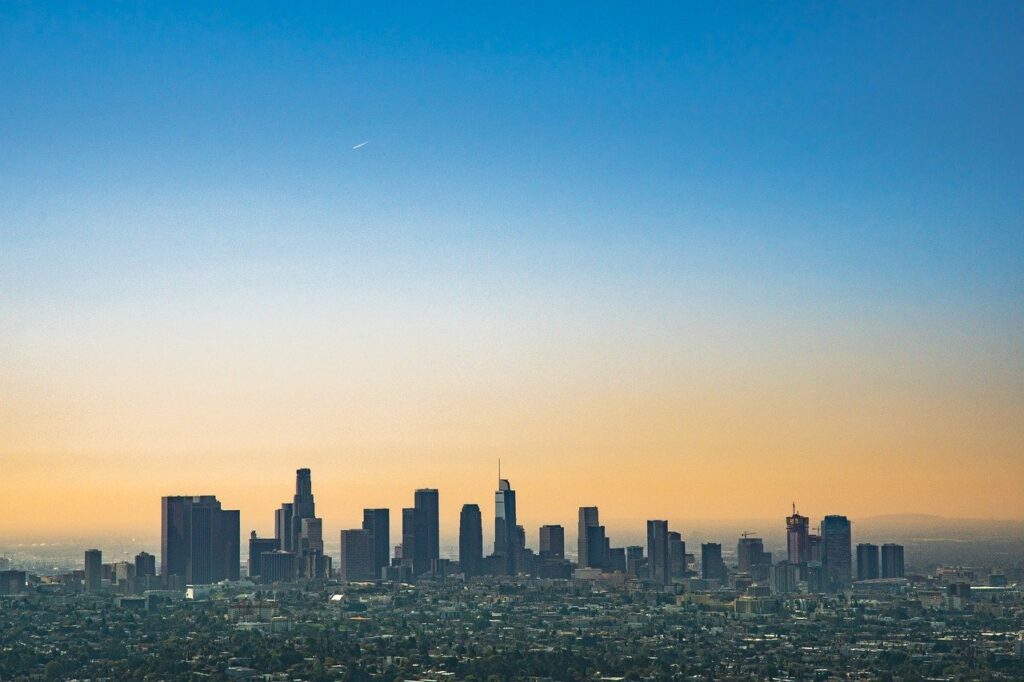 Sunset over Los Angeles, one of the best cities to buy rental property in California.