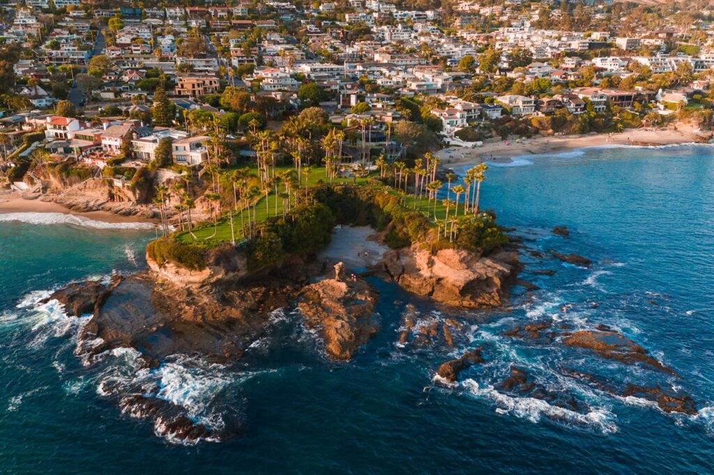 An aerial view of Orange County, one of the best areas to buy rental property in California. 