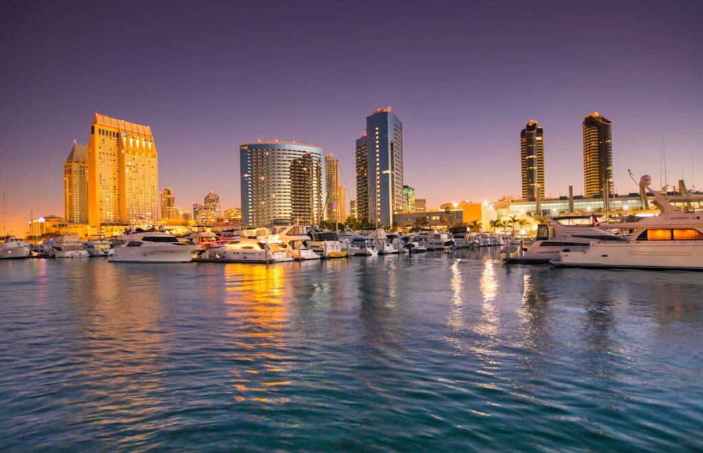 A sunset over San Diego, one of the top cities to buy rental property in California. 