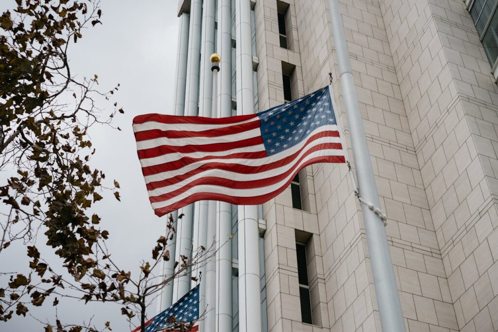 Foreign National Loans Florida: Loans for Non-US Citizens 1 An American flag flying outside of a bank building.