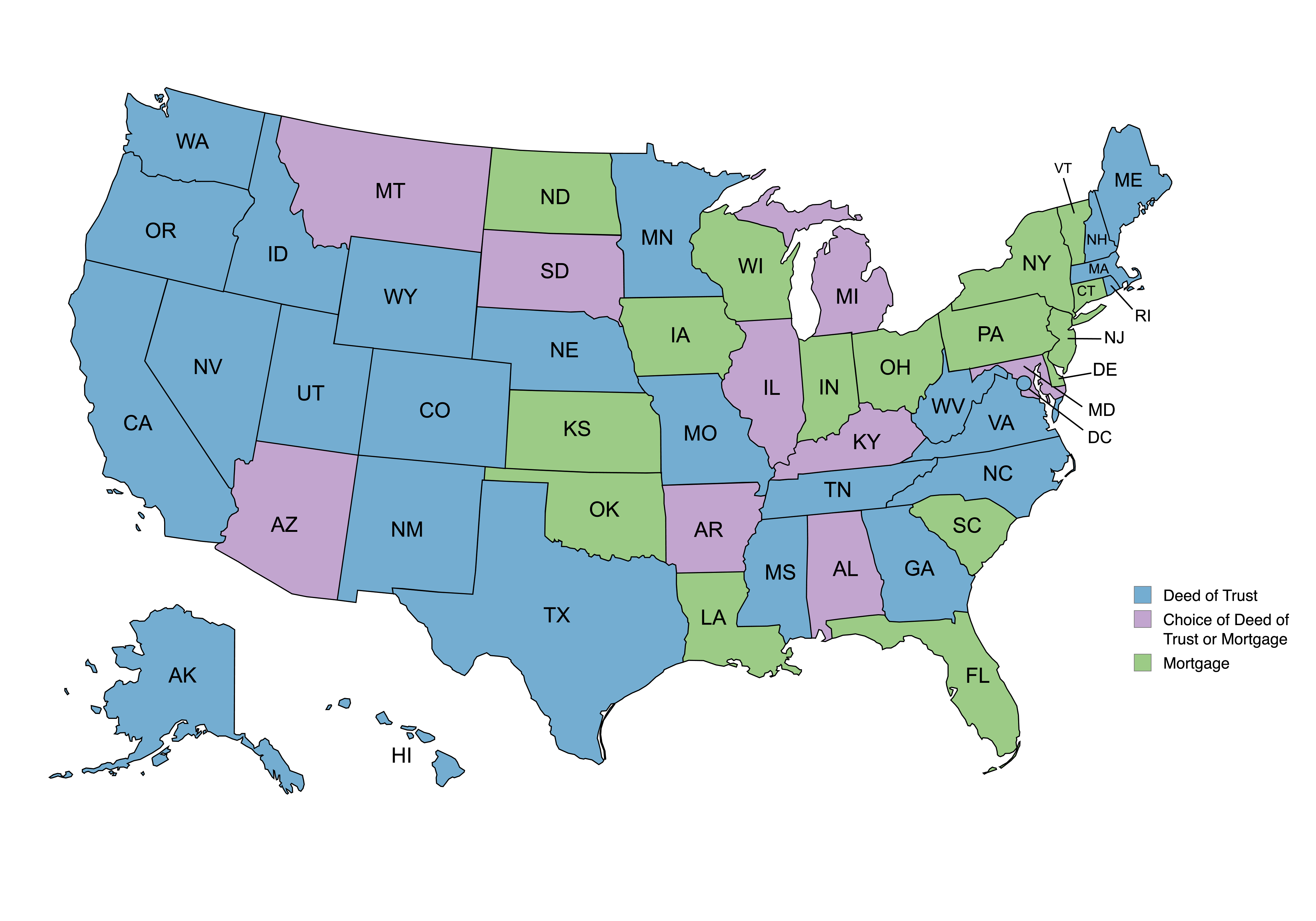 Deed of Trust vs Mortgage: Simplifying the Basics for Buyers 3 A map of which states use a deed of trust vs mortgage