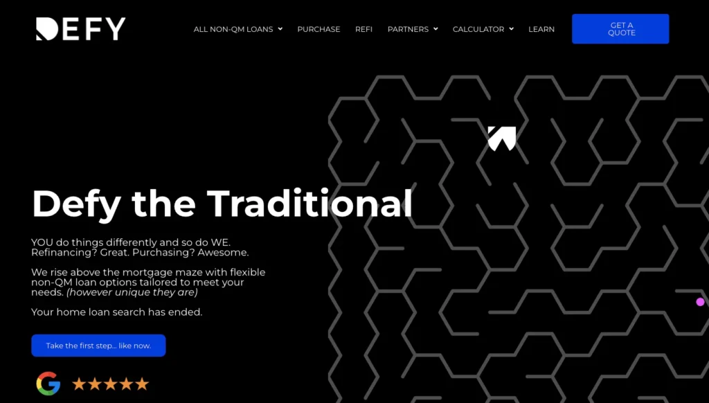 Griffin Funding vs. Angel Oak vs. Defy Mortgage: A DSCR Loan Comparison 1 Defy Mortgage_homepage